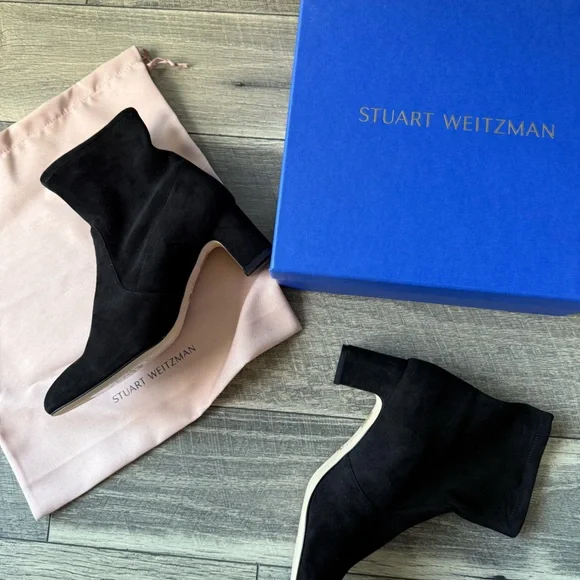 NWT Stuart Weitzman Niki 60 Black Suede Ankle Boots Classic Size 11 (41.5) NIB